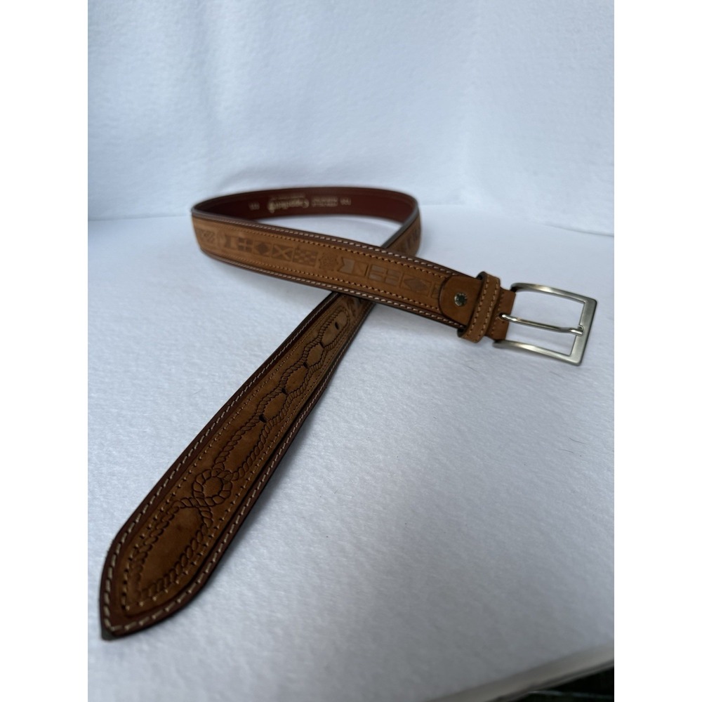 Cappelletti Italian Leather‎ Nautical Flags Belt Sz 44 Vera Pelle Made In Italy